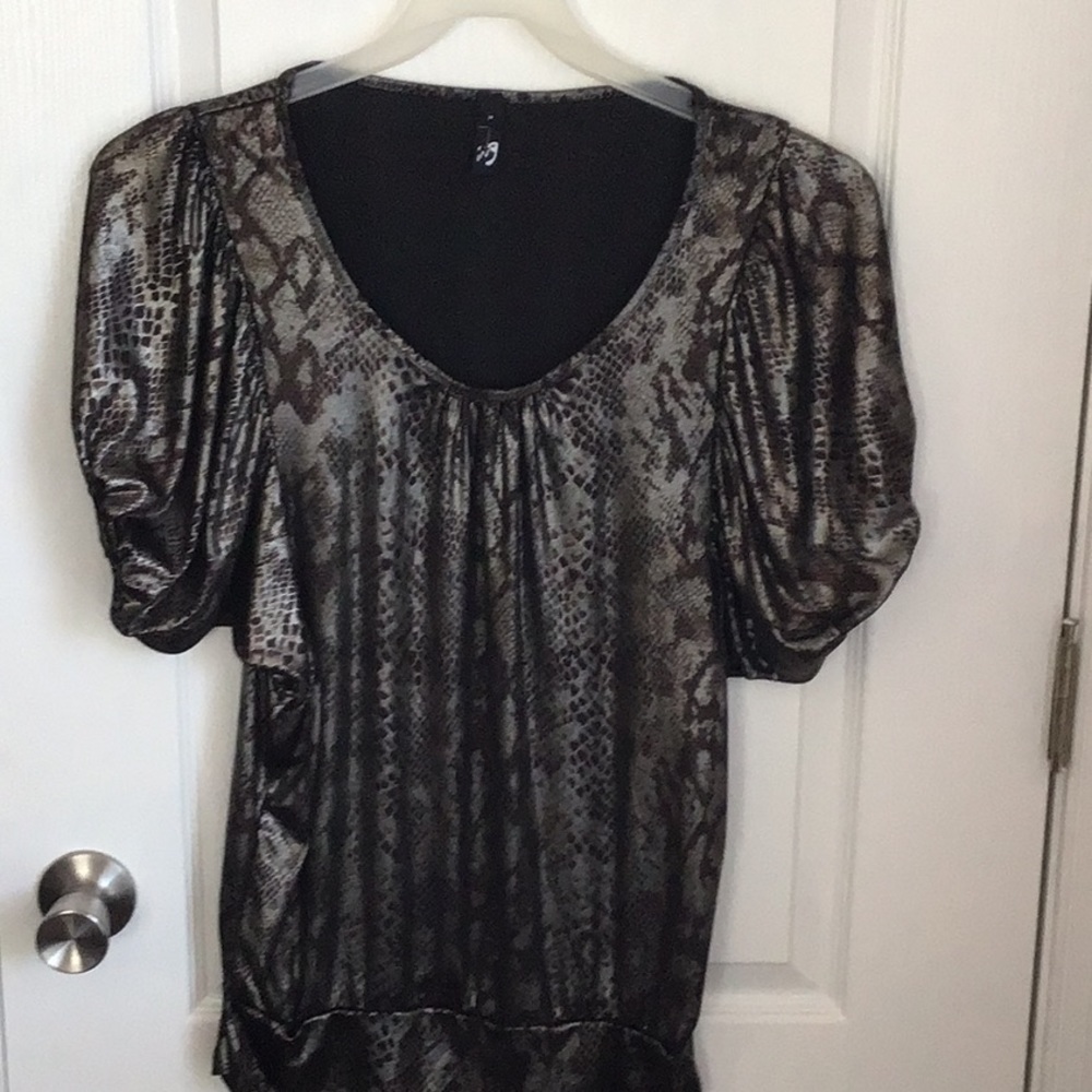 Women’s blouse. New shiny material puffy sleeves